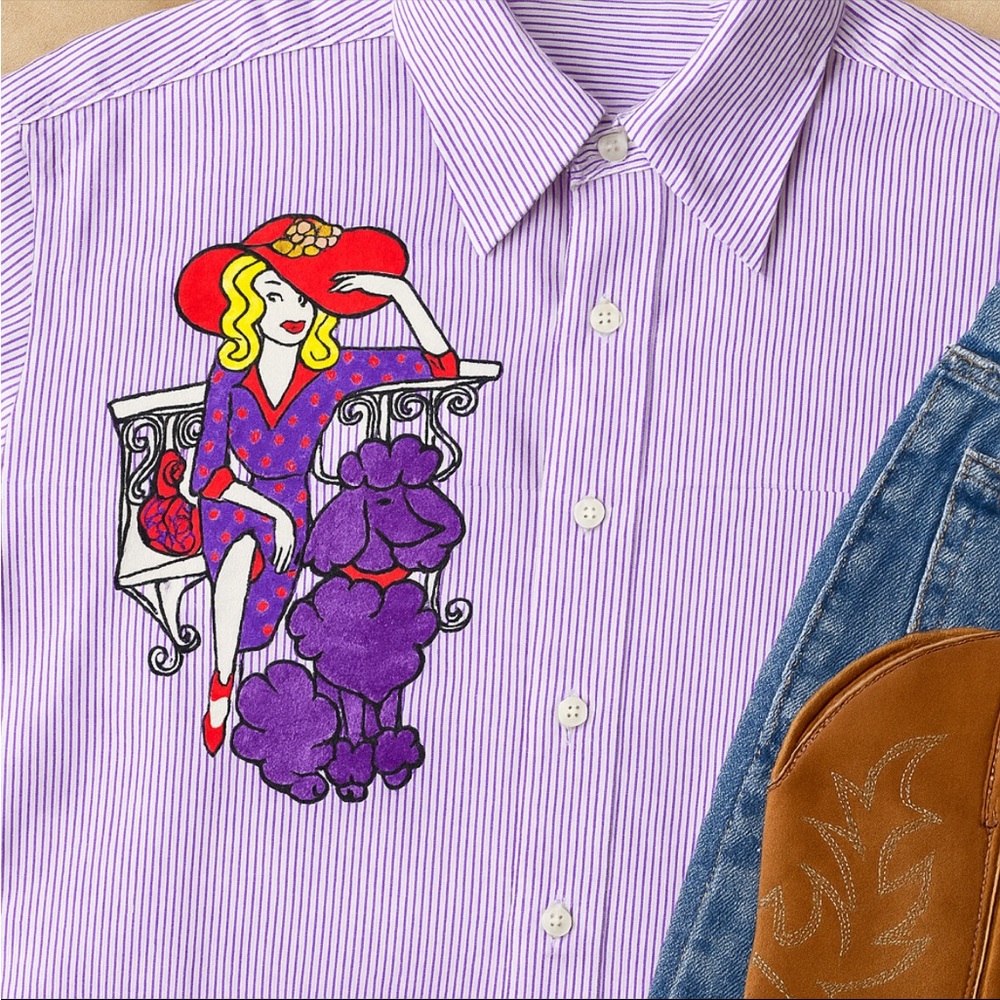 Vintage Las Olas Purple Stripe Embroidered Shirt M – Fashion Girl & Poodle Retro